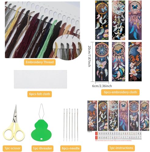 NEGEKFKX 6 Pcs Dreamcatcher Cross Stitch Bookmark Kit for Adult Beginners - color: Cross stitch bookmark-16