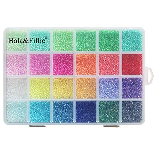 Bala&Fillic 2mm Size Almost Uniform Colors Lined Glass Seed Beads About 20000pcs 12/0 Crystal Seed Beads for Jewelry Making (About 850pcs/Color, 24 Colors) - color: 24 Colors Lined -Size 2mm