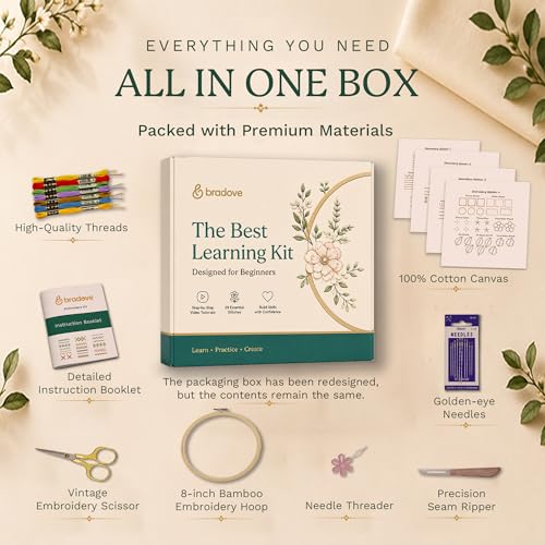 Bradove Classic Embroidery Learning Kit for Adults and Kids - color: A-Learning Stitches