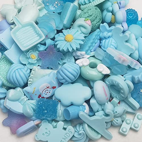 Chenkou Craft 50pcs Lots Mix Assorted Baby-Blue Craft DIY Flatbacks Resin Flat Back Buttons Scrapbooking (Blue) - color: Blue