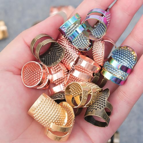 2PCS Adjustable Zinc Alloy Sewing Thimbles Finger Covers - Hand Working Making Fingertip Protectors (Gold M) - color: Gold M