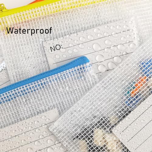Plastic Mesh Zipper Pouch, 12Pcs Zipper File Bags with Label Pocket, Game Boards Storage Bags, Waterproof Document Storage Bags for Office Home Travel Cosmetic (A6 Size 6.3x4.7 in) - size: A6 Size 6.3x4.7 in