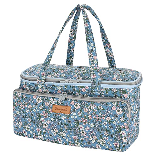 Yarn Bag-Large Size-Yarn Storage Organizer with Grommets-Portable Crochet Bag for Yarn Skeins-Crochet Hooks-Knitting Needles -Other Accessories (Flower-Blue) - color: Flower-Blue