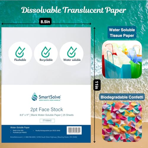 2 pt. Water-Soluble Bio-Based Paper | Dissolves Quickly in Water | Biodegradable | Eco-Friendly | Tracing, Sewing Patterns, Crafts | Letter Size 8.5” x 11” | Pack of 25 White Sheets - style: Pack of 25