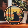 DIY Punch Needle Kits Black Cat Back Sit on Window with Hoop 20x20cm-16 - color: 01-Cat2