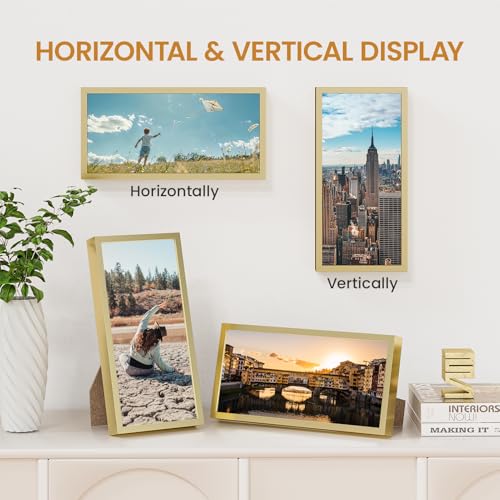 5x10 Aluminum Metal Picture Frame,Tempered Glass Gold Photo Frame 5x10 for Family Photo,Posters,Art,Document to Wall Mount Horizontally or Vertically - size: 5x10
