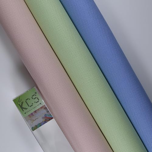 KCS 3 pc of 15" x 18"(38cmx45cm) Counted Cross Stitch Cotton Aida Cloth Needlework Rolled Fabric Box,14CT,Light Blue+Pink+Light Green - color: Light Blue+pink+light Green, size: 14CT