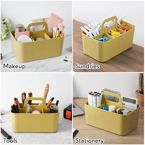 Tiawudi Multipurpose Caddy Organizer, Plastic Caddy with Handle, Stackable Desk Organizer for Stationery, Marker and Pencil, Office Supplies Organizer, Dorm Caddy - color: Mustard, size: Rectangle