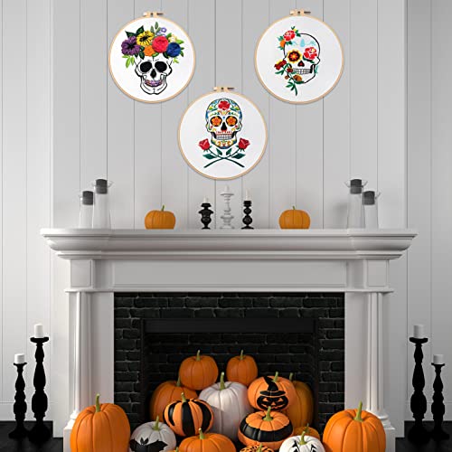 Nuberlic 3 Pack Embroidery Kit for Beginners, Halloween Skull Cross Stitch - color: Kit 6