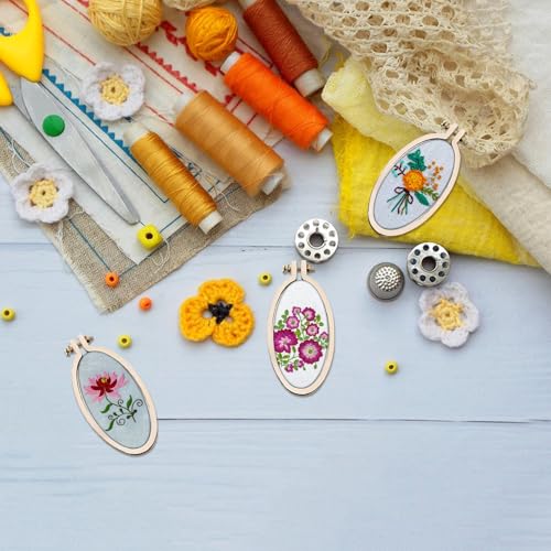 50Pcs Vertical Ovals Mini Embroidery Hoops,1.18 x 2.36 Inch Wood Frame Sewing Ornament Frame Tiny Crossing Stitch Hoop Ring for DIY Embroidery Necklace Pendant Keychain (50Pcs 1.18 x 2.36 Inch) - size: 50Pcs Vertical Oval 1.18 x 2.36 inch