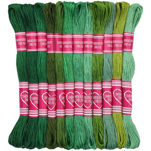 Embroidery Floss,12 Skeins Green Series Bracelet Embroidery Thread - color: Green Series