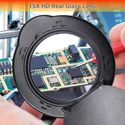 15X Magnifying Glass with Light, Real Glass Lens, 84 LEDs, 5 Color Modes, 10 Brightness Dimmable, Adjustable Swing Arm with Clamp, Hands-Free Magnifier for Reading, Crafts, Repair, Sewing, Close Work