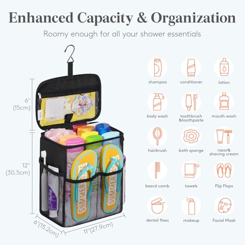 Lifewit Mesh Shower Caddy, Hanging Bathroom Organizer with Slipper pockets - color: Black