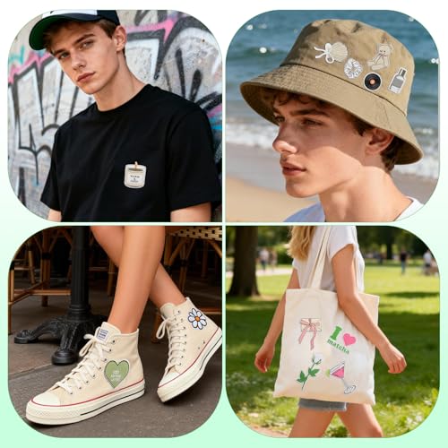 20 PCS Cute Girly Embroidered Iron On Patches for Clothes, Clean Girl Aesthetic Embroidered Patches for Women, Trendy Sew On Applique Patches for Hats Backpack Jackets Jeans - color: Clean Girl