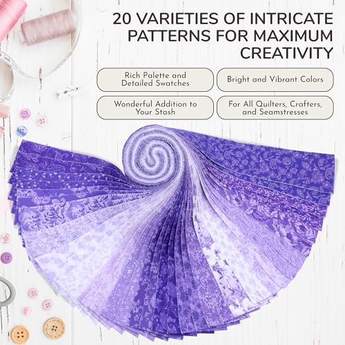 Tinyspool & Co.'s Twirlie Roll 40 Precut Quilting Fabric Strips for Quilting Supplies, Crafting, and Sewing, Soft Cotton Strip for Blanket, Rug, Upholstery, Home Decor, and Purse Making, Royal Purple - color: Royal Purple