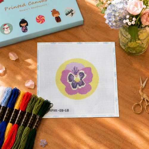 Howie's Needlepoint Flower Needlepoint Kits for Adults & Beginners, 18 Mesh Printed Needlepoint Canvas, Stamped Patterns Canvas Starter Kits(Violet Flower,5"x 5") - color: Violet Flower