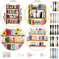 FREEBLOSS 4 Set Embroidery Kit Bookshelf Pattern Stamped Embroidery Starter Kit with Step by Step Instructions, Colored Threads, 2 Hoops, Needlepoint Kits for Hand Craft Lovers Gift, 30cm/11.8inch - style: Book Shelf