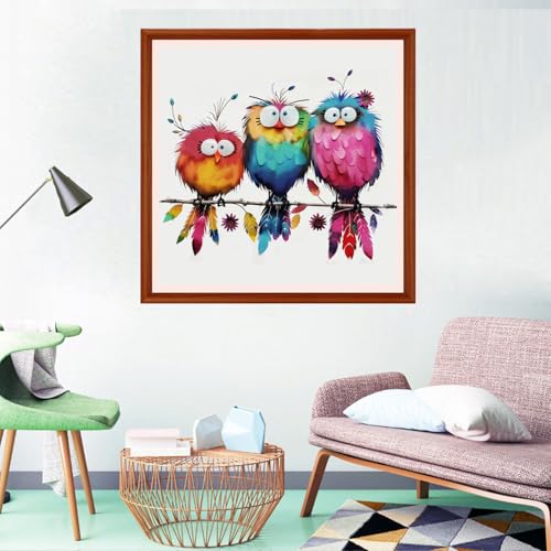 Redxing Counted Cross Stitch Kit for Beginners,Unprinted Needlepoint Kits for Beginners Cross Stitching Embroidery Kit 11CT Stitches kit-Three Colorful Little Birds 18x18 inch - color: Setpattern03