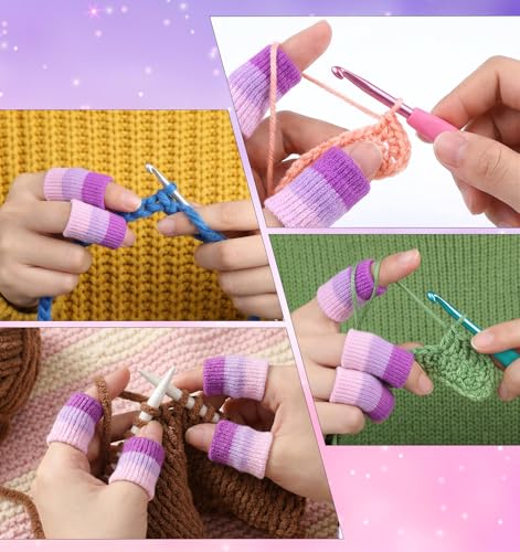 10 Pcs Knitting Finger Protector, 2-Inch Breathable Compression Crochet Finger Guard for Knitting & Writing Cushioned Fingers Covers for Pain Relief (Purple)