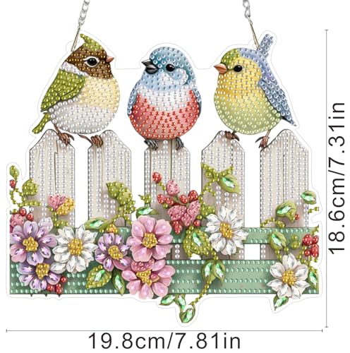 ZeeLionArt Hanging Diamonds Art kit for Adult,Birds Pendant Diamonds Painting Art Kit,7.8x7.3inch Acrylic Diamonds Painting Board Kit Ornament, Special Crystal Diamond Hanging Ornament - color: DP02457