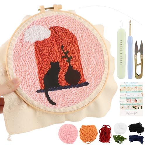 DIY Punch Needle Kit for Adult Beginners, A Cat on the Windowsill - size: Cat Pattern