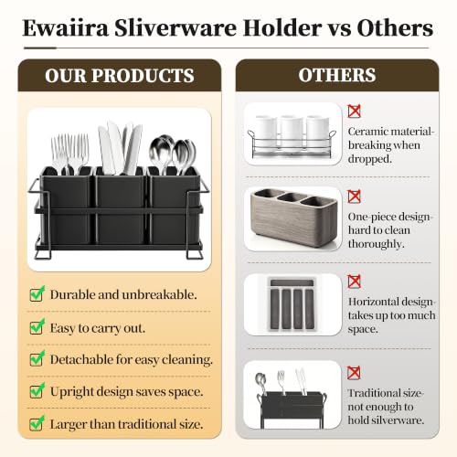 Ewaiira Silverware Caddy Utensil Holder for Party Large 3-Compartment Metal