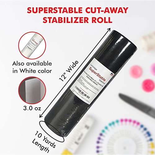 Superpunch Cutaway Embroidery Stabilizer, 3.0 oz, Black, 12 in x 10 yd - color: Black, size: 12" x 10 yards roll