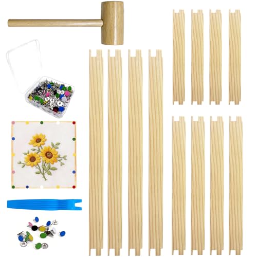 12 Pcs Needlepoint Stretcher Bars 3 Sizes Wooden Canvas Stretcher Bars with 100 Tacks, Remover Tool and Mini Wooden Hammer for Needlework Embroidery Oil Painting Posters Art Supplies - color: Natural-12pcs