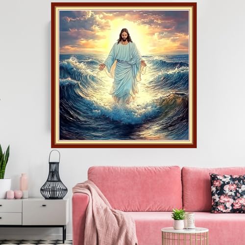 Redxing Stamped Cross Stitch Kits Embroidery kit for Beginners Adults Full Range of Embroidery Patterns Starter Kits DIY Printed Cross Stitch Kits Needlepoint Kits 11CT-Jesus at Sea 18x18 inchs - color: Artskits02