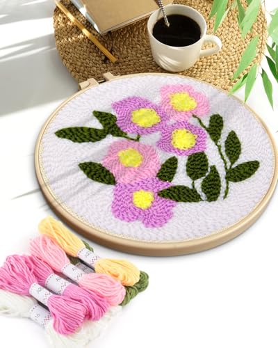 TINDTOP Punch Needle Kits, Flowers Punch Embroidery Kits for Adults - color: Set C