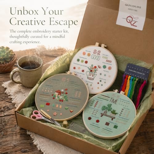 QIZUOLIFE Embroidery Kits for Adults, Water Soluble Embroidery Patterns