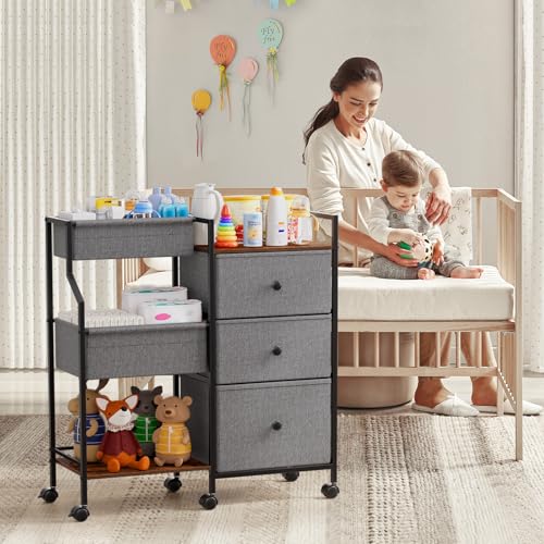 Modanais Baby Diaper Caddy Organizer Rolling Cart with Dividers and Drawers - color: Grey