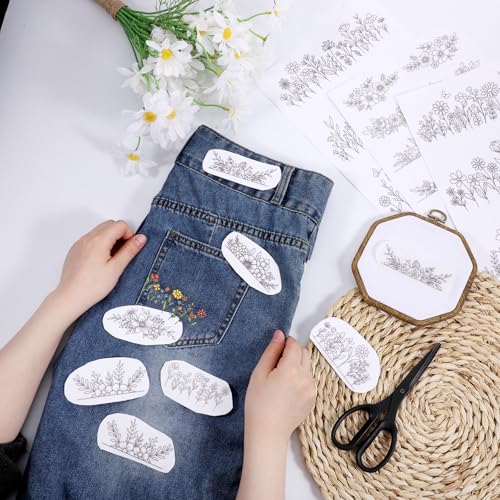 4 Sheets Water Soluble Stabilizer Embroidery Patterns, C - style: C