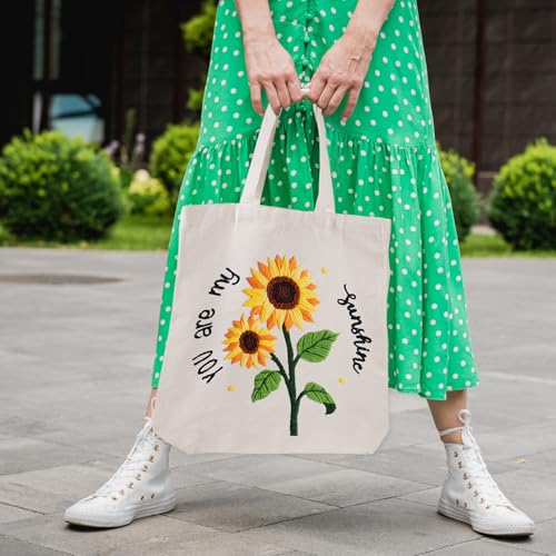 Louise Maelys Embroidery Kit Canvas Tote Bag with Sunflower Pattern - color: sunflower