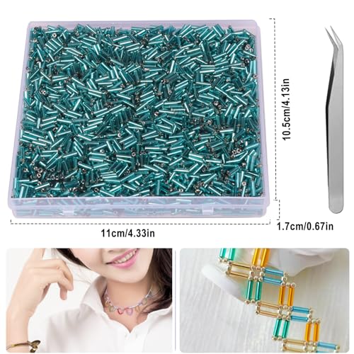 4000pcs Water Duck Blue Bugle Beads Bulk -Embroidery Beads,Long Tube Bead for Jewelry Making, Bracelet Necklaces Supplies,Craft DIY(7x2mm) - color: Water Duck Blue