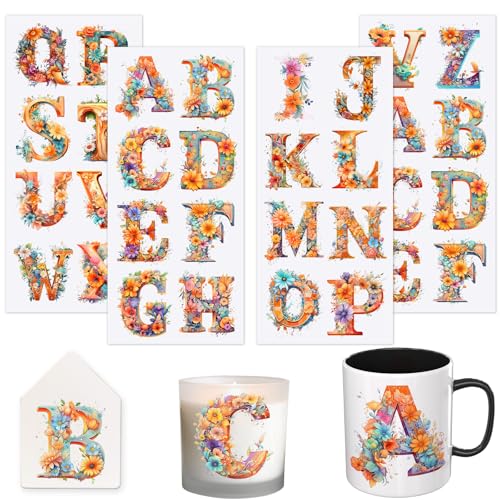 32 PCS Boho Floral Alphabet UV DTF Cup Wrap Stickers - style: Boho Floral Alphabet