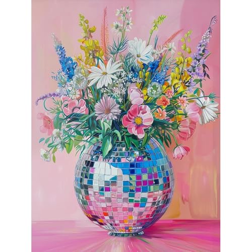 Lzyueyuan Flowers Stamped Cross Stitch Kits for Adults Beginner, Disco Ball Cross Stitch Ornament Kits Counted Embroidery Needlepoint Kits Home Decor 11.8X15.7inch - color: Cross Stitch-1029-5