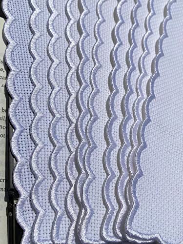 Max Stitch 10 pcs Colored Pure White Scallop Embroidery Edged Blank Cross Stitch Bookmark for DIY,aida Fabric Edged Cross Stitch Book Mark Blank