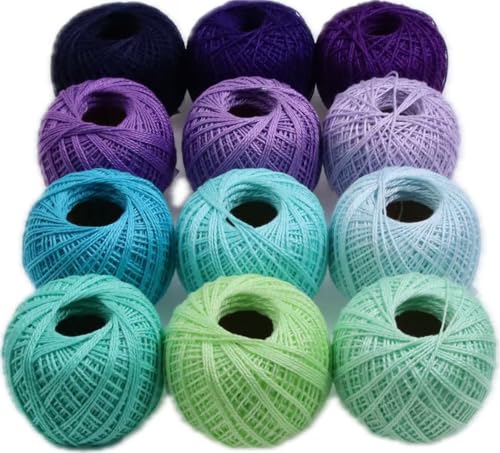 KCS Mercerized Pearl Cotton Thread Size 8 Crochet Needlework Embroidery Threads Ball (12, 12balls09) - color: 12balls09