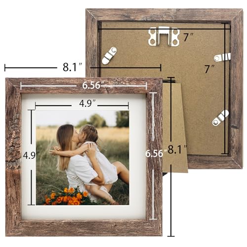 7x7 Picture Frames Set of 2, Square Rustic Wood Grain Photo Frame for Tabletop or Wall Mounting Display - size: 7X7(2pcs)