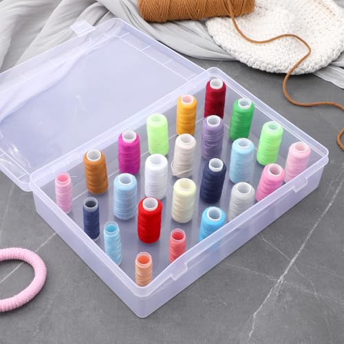 2-Pack Clear Thread Holder Organizer Boxes, Stackable Sewing Storage with 24 Plastic Pins Each for Embroidery Quilting and Crafting Thread Spools, Keeps Supplies Neat and Dust-Free