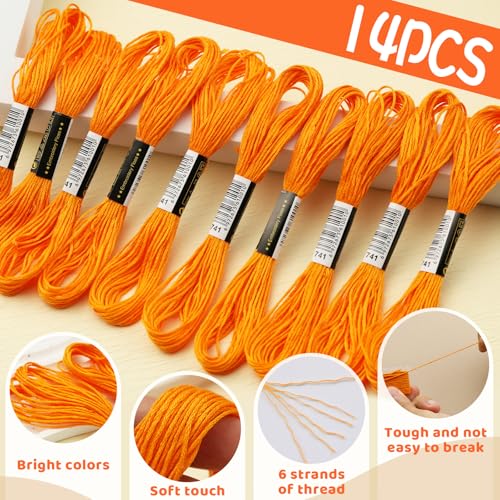 14 Skeins Embroidery Floss, Orange Cotton Embroidery Thread - color: Orange