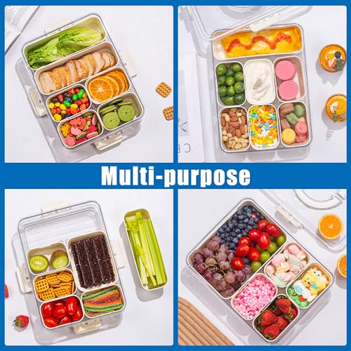Bandesun Divided Serving Tray with Lid and Handle - Snackle Box Charcuterie Container for Portable Snack Platters - Perfect for Party, Entertaining - Clear Organizer for Candy, Fruits, Nuts, Snacks - style: compartments large 1pcs small 4pcs