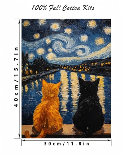 askkqtx Cat Stamped Cross Stitch Kits for Beginners Adults 12x16 Inch - color: XJ009