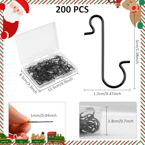 200 Pack Black Christmas Tree Hooks - Ornaments Hangers - color: Black-200pcs