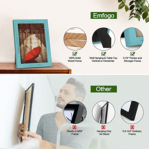 Emfogo 5x7 Picture Frame, Pack of 2 Rustic Picture Frames 5x7 with Real Glass, Solid Wood 5x7 Photo Frame for Table Top Display or Wall Mounted (Vintage Teal) - color: Vintage Teal, size: 5x7 inch