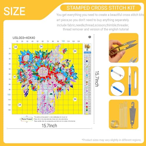 HKLIOPU Stamped Cross Stitch Kits - Sunflower Flower Embroidery Starter Kit for Adult Beginners, 11CT Needlepoint Cross-Stitch Patterns Dimensions Kit Arts and Crafts 16X 16 inch - color: USL-003