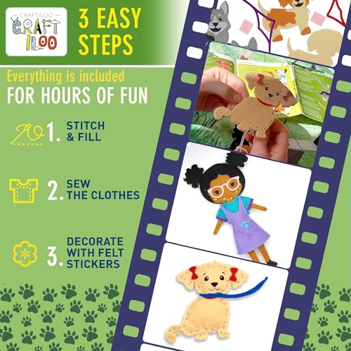 CRAFTILOO 8 Pre-Cut Dogs Stuffed Animal Fun Kids Sewing Kit for Kids Ages 8-12 Children Beginners Sewing kit Kid Puppy Crafts Felt Pillow Plush Craft Kit Girls and Boys - color: Emma & Kate's Dog Walking Services