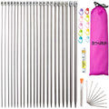 BCMRUN Knitting Needle Set, 22PCS 2mm(B)-8mm(L) Straight Single Pointed Stainless Steel Sweater Needles Set(11Pair-11 Size,9.8 inch) with Locking Stitch Makers Large-Eye Needles Measure Tape (36CM) - size: 36CM