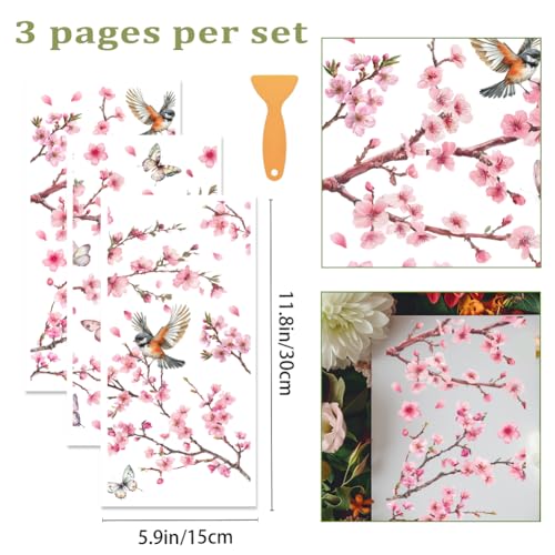3 Sheets Flower and Butterfly Rub on Transfers for Crafts, 12×6in - style: Peach Blossom and Butterfly